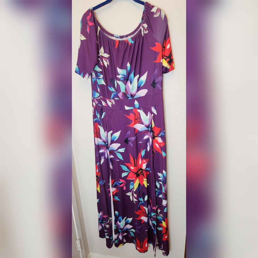 Summer Wedding Guest Short Sleeve Plus Size Floral Maxi Dress Built In Shorts - Picture 8 of 9